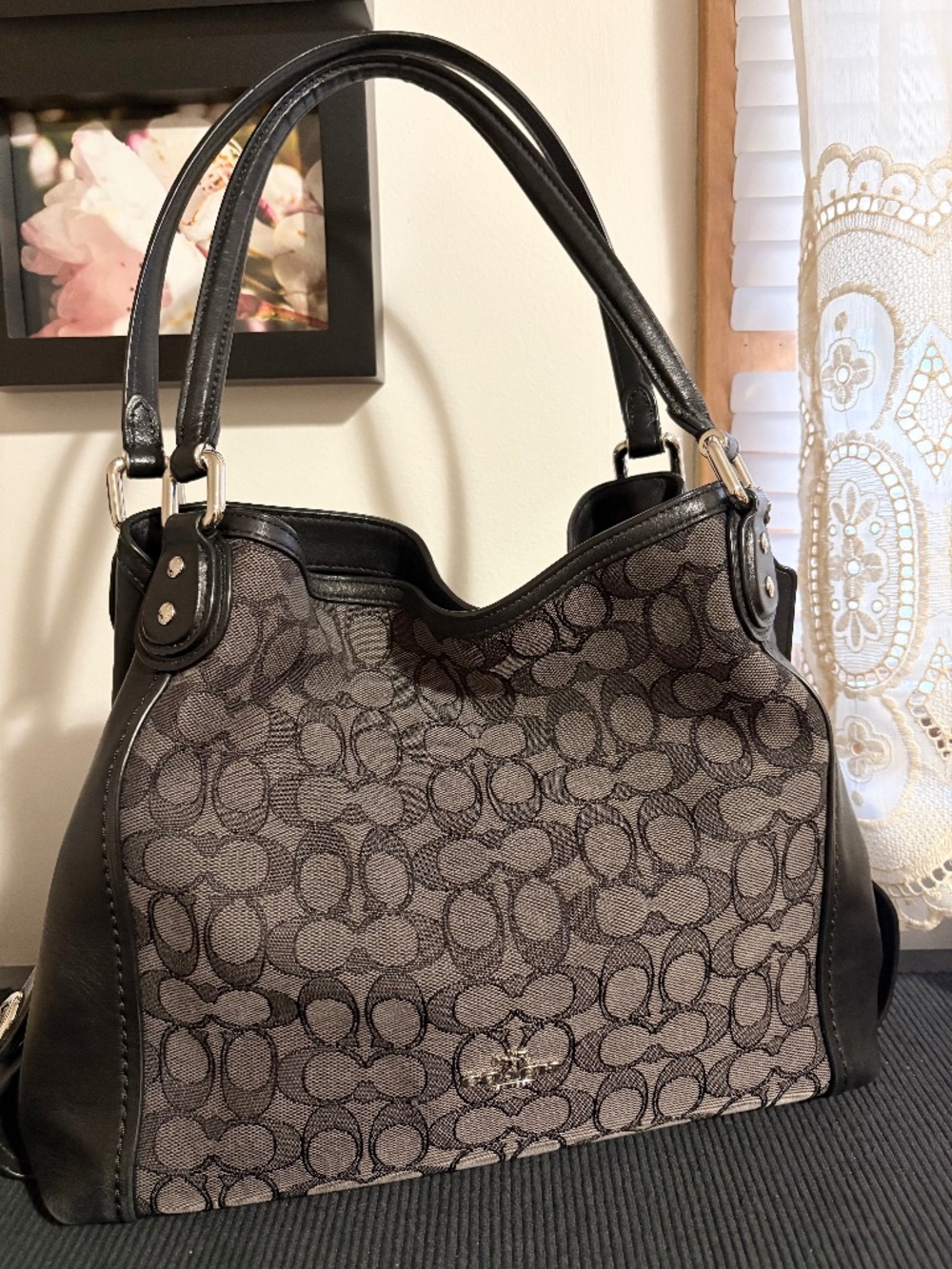 Coach Signature Jacquard Black Edie 31 Hobo Bag